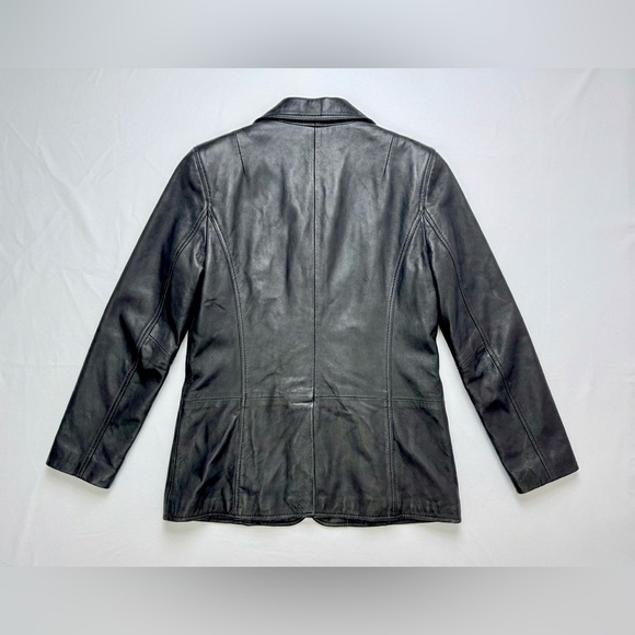Vintage 90s GAP Black Leather Blazer Jacket Large Buttery Soft Minimalist - Picture 5 of 8